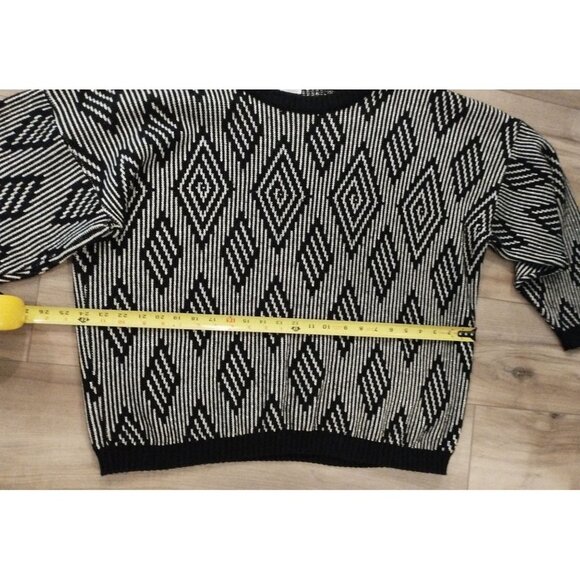 DOMANI Vintage Black White and Metallic Diamond Pattern Knit Sweater XL - Picture 6 of 11